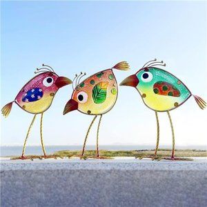 Garden Decor, Metal & Glass Bird Decor Set of 3